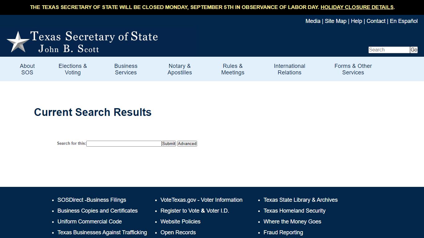 Search the Texas Secretary of State Website